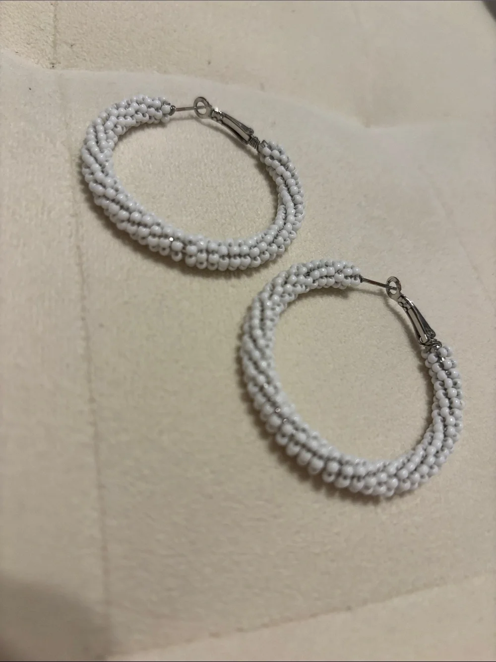 White Beaded Hoop Earrings - Women Jewelry